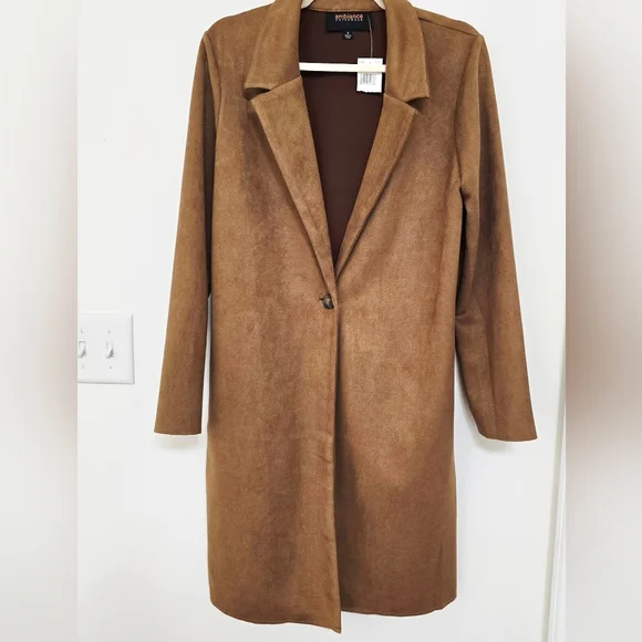 Ambiance Women's Tan Ultra Suede Single Button Trench Coat Size S - Picture 12 of 12